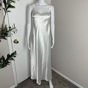 Commense Satin Slip Dress‎ White Maxi Adjustable Straps Backless Size M